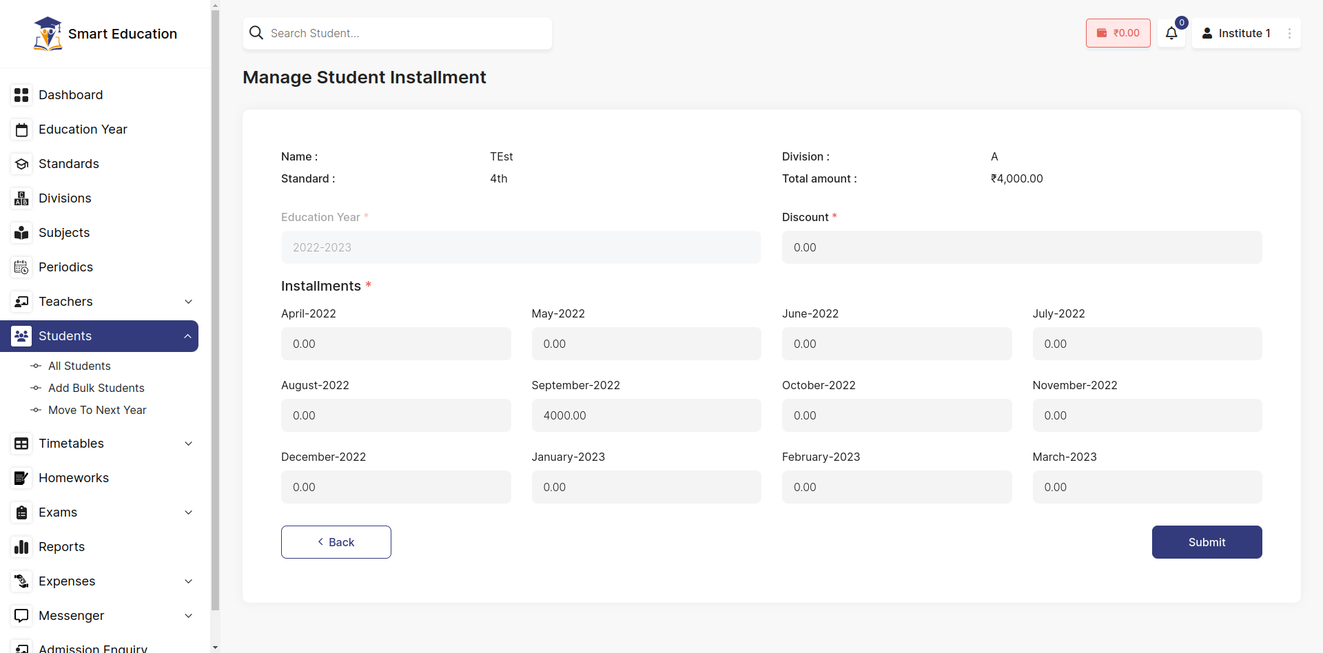 Manage Student Installment