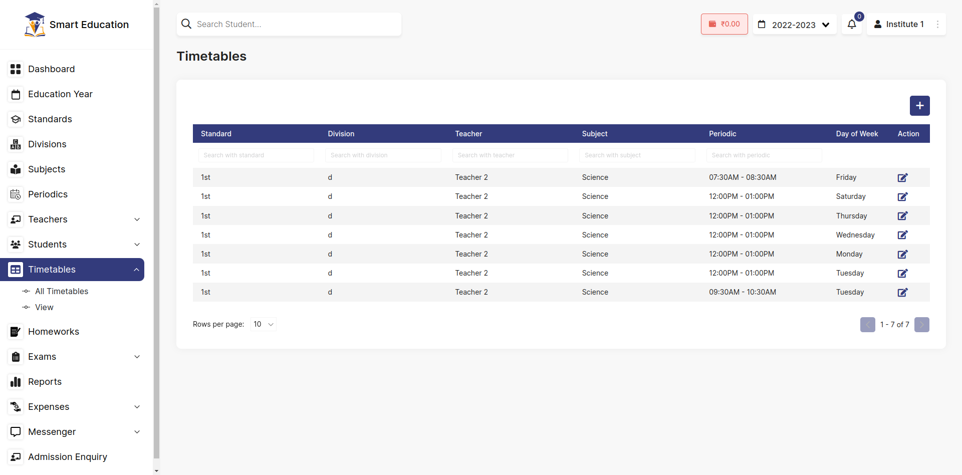 Timetable